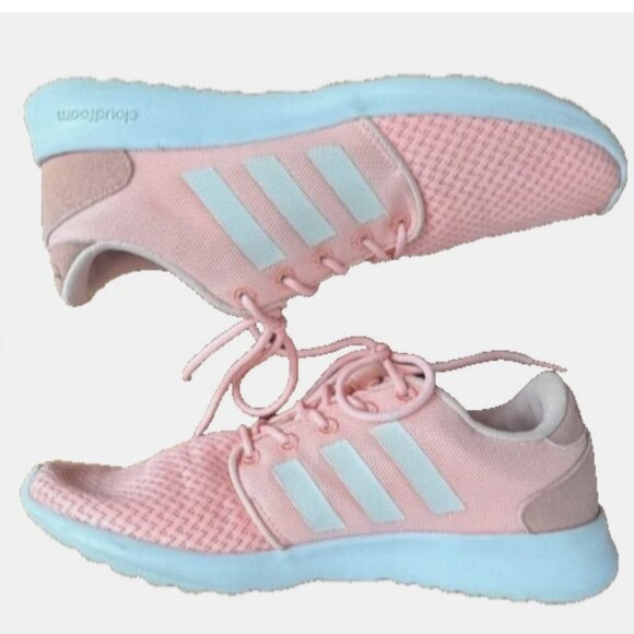 (7.5) Adidas Womens Cloudfoam Qt Racer Shoes Pink AW4005 Lace Up Low Top Mesh - Picture 3 of 10